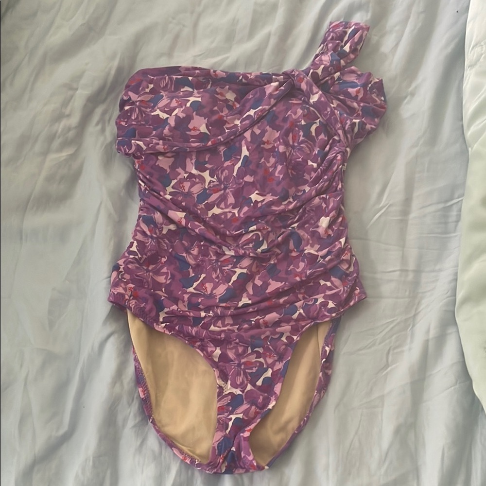 Purple Floral One-Shoulder Swimsuit